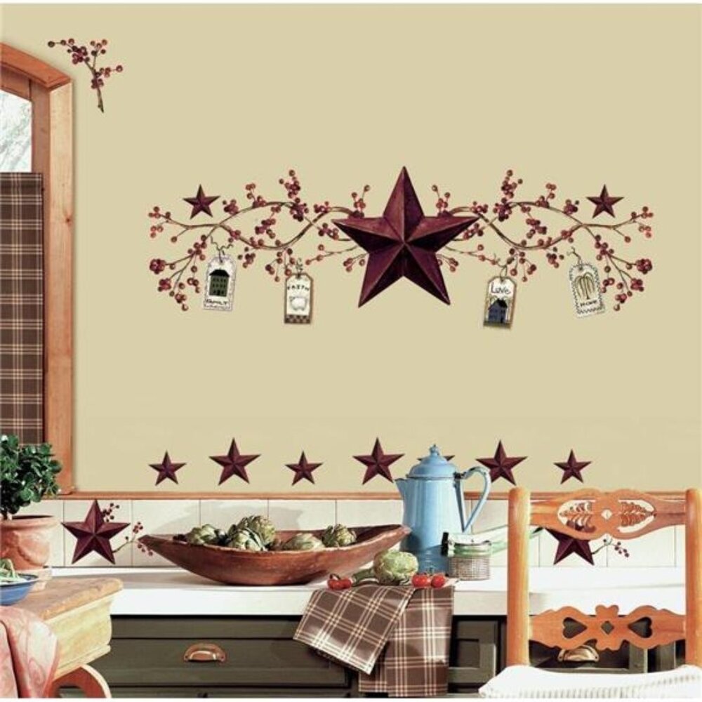Country Stars Berries Peel Stick Wall Decals Removable Repositionable Home Decor